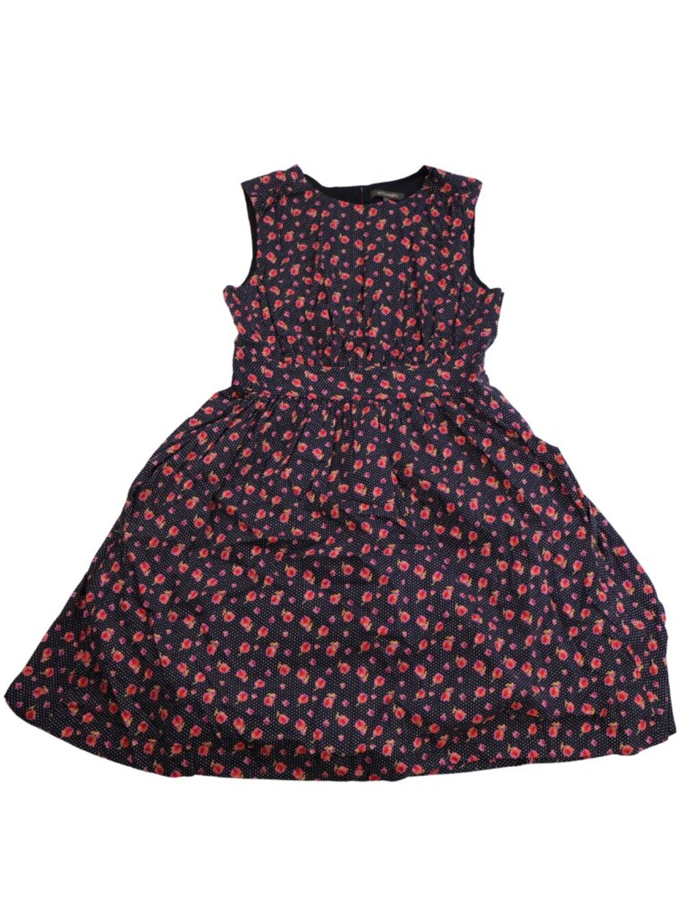 Emily & Fin Floral Polka Dot Fit & Flare Midi Dress Navy Pink Size M